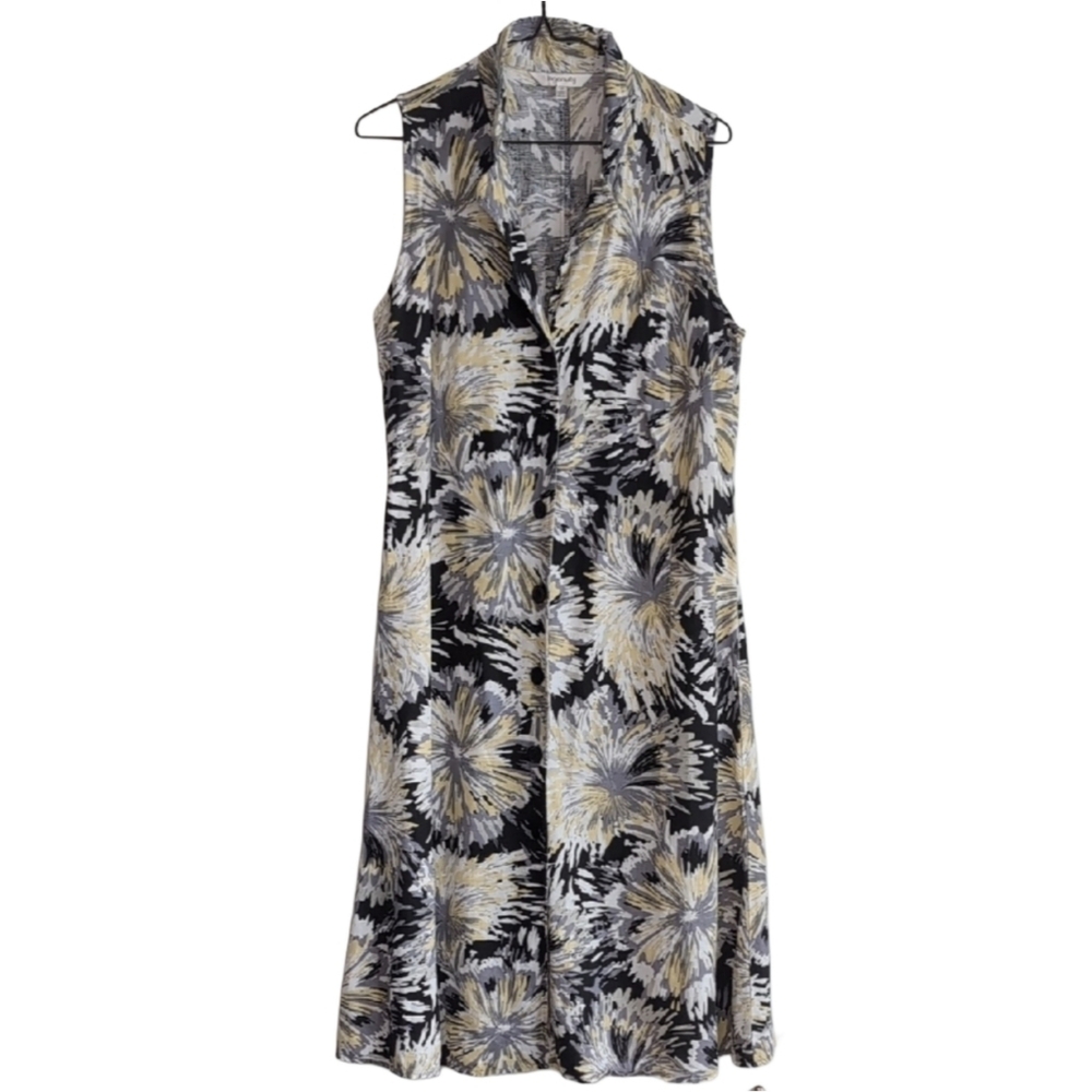 VTG Ingenuity‎ Women's Size 10 Black Grey Yellow Floral Sleeveless Button Up